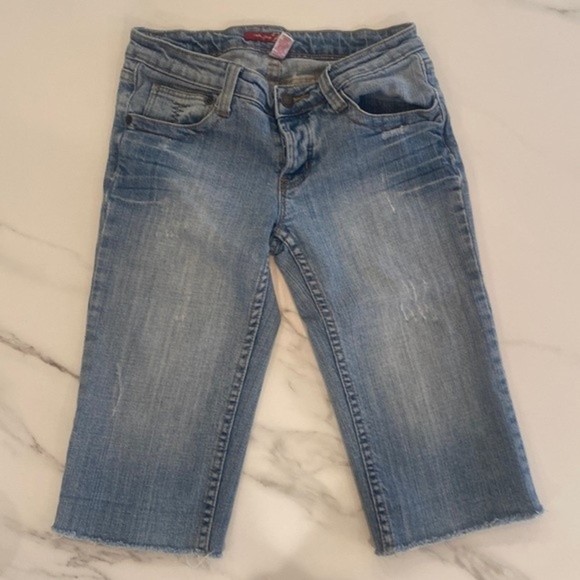 Twenty One 21 | Denim Biker Bermuda Shorts, Raw Hem | Size 1 - Picture 1 of 5